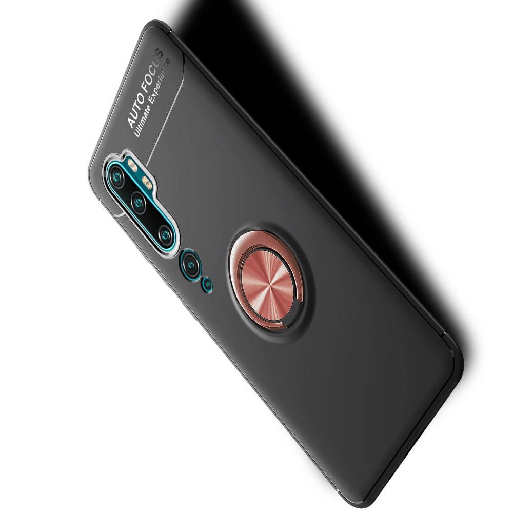 Силиконовый Чехол для Магнитного Держателя с Кольцом для Пальца Подставкой для Xiaomi Mi Note 10 Розовое Золото / Черный
