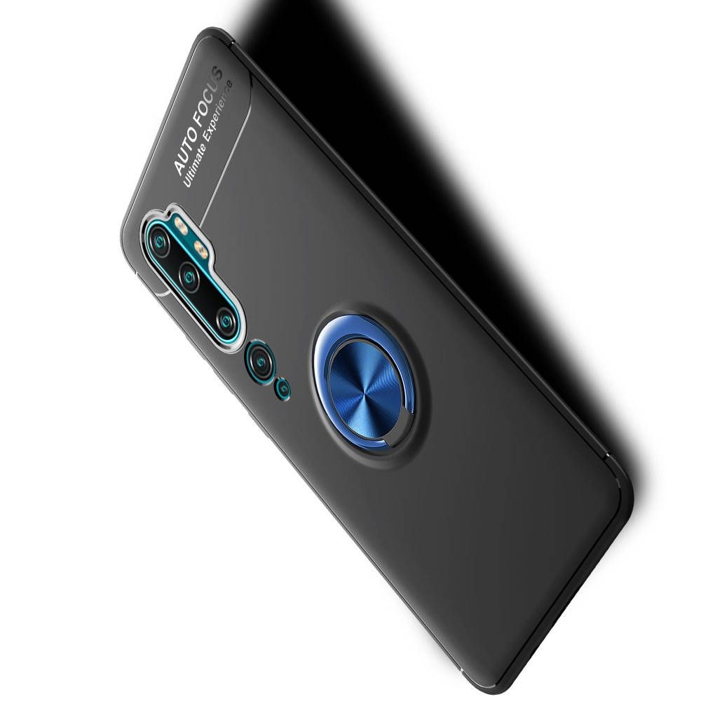 Силиконовый Чехол для Магнитного Держателя с Кольцом для Пальца Подставкой для Xiaomi Mi Note 10 Синий / Черный