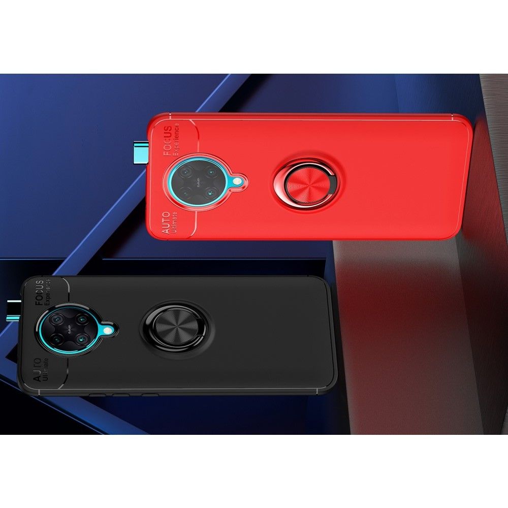 Силиконовый Чехол для Магнитного Держателя с Кольцом для Пальца Подставкой для Xiaomi Poco F2 Pro Черный