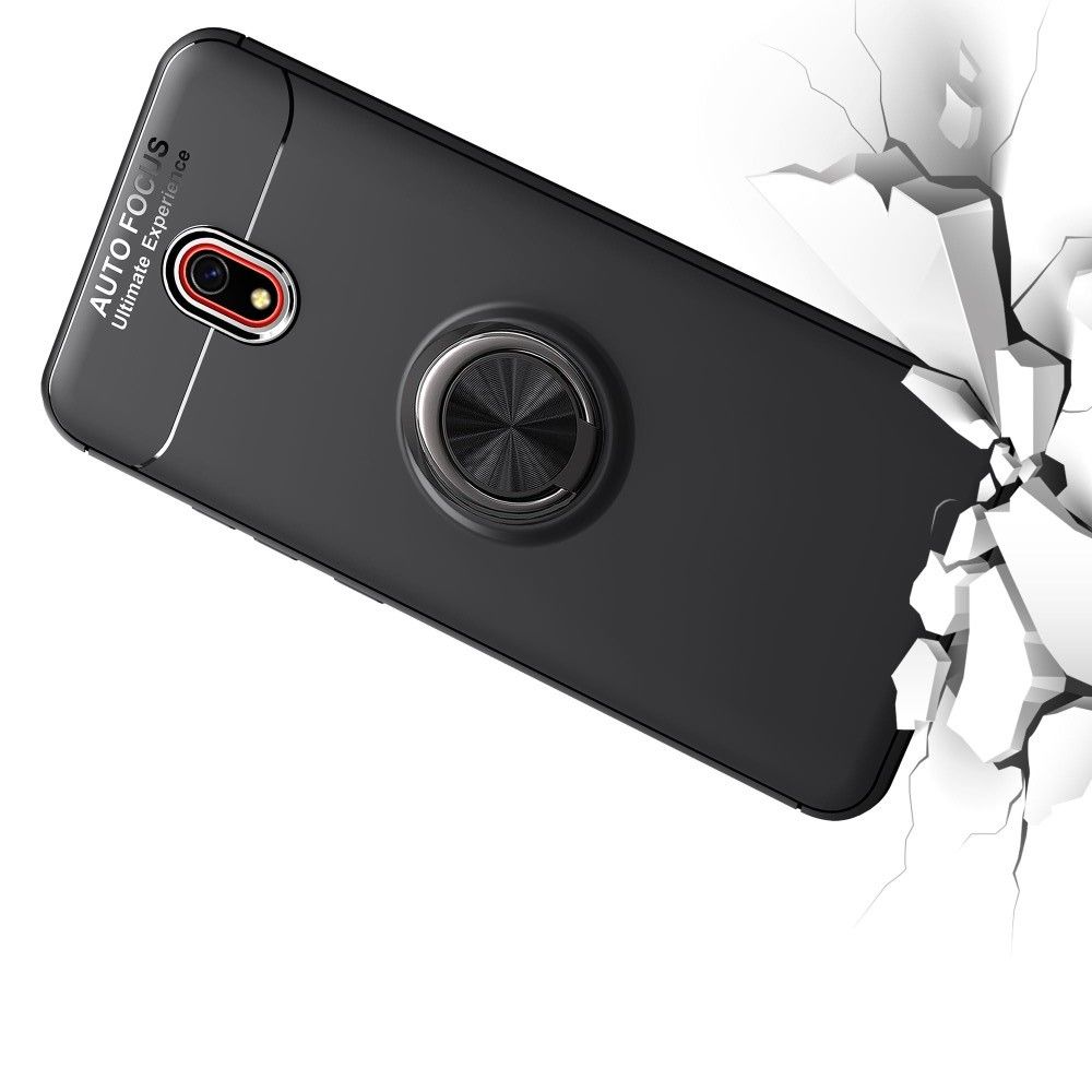 Силиконовый Чехол для Магнитного Держателя с Кольцом для Пальца Подставкой для Xiaomi Redmi 8A Черный