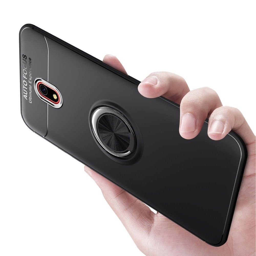 Силиконовый Чехол для Магнитного Держателя с Кольцом для Пальца Подставкой для Xiaomi Redmi 8A Черный