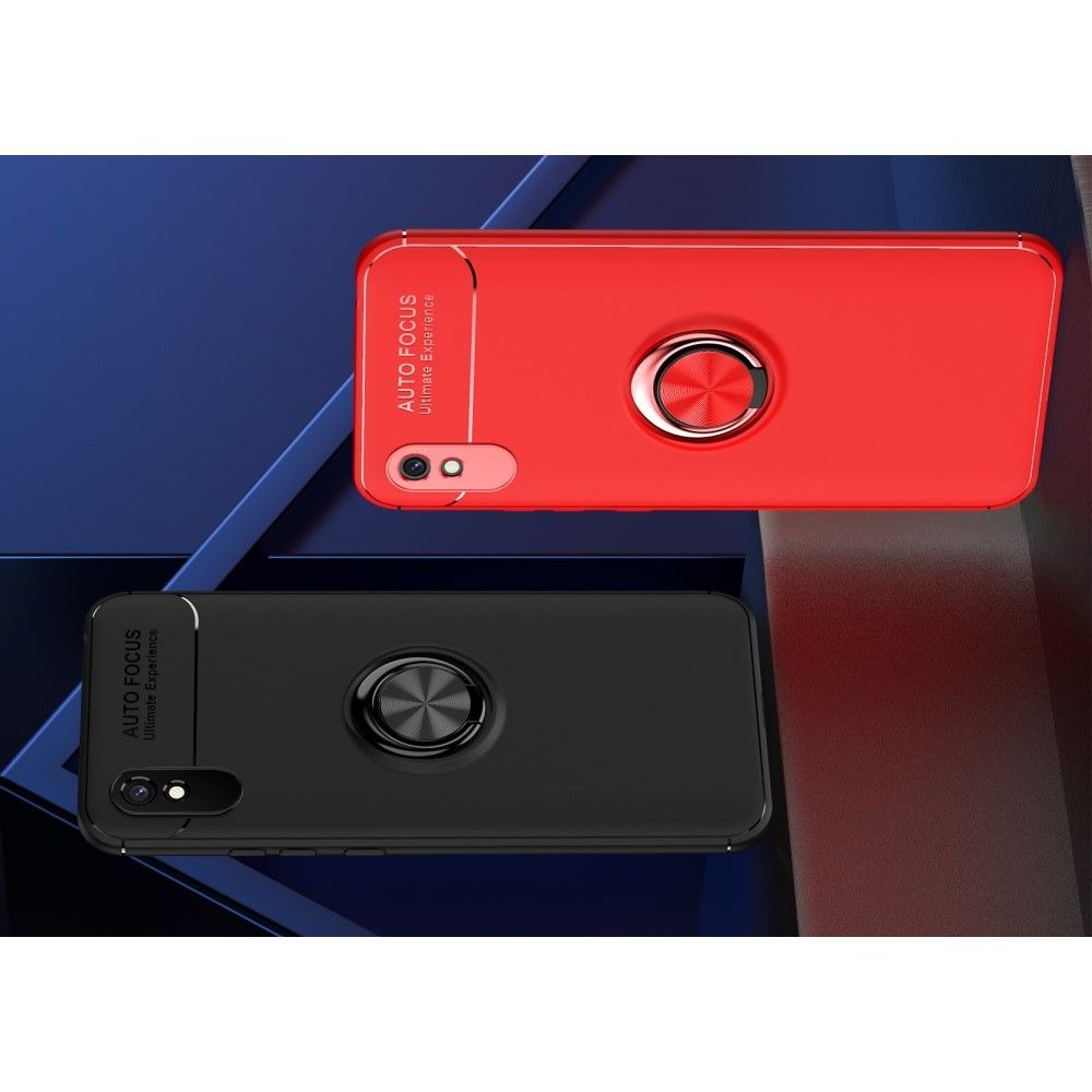Силиконовый Чехол для Магнитного Держателя с Кольцом для Пальца Подставкой для Xiaomi Redmi 9A Красный / Черный
