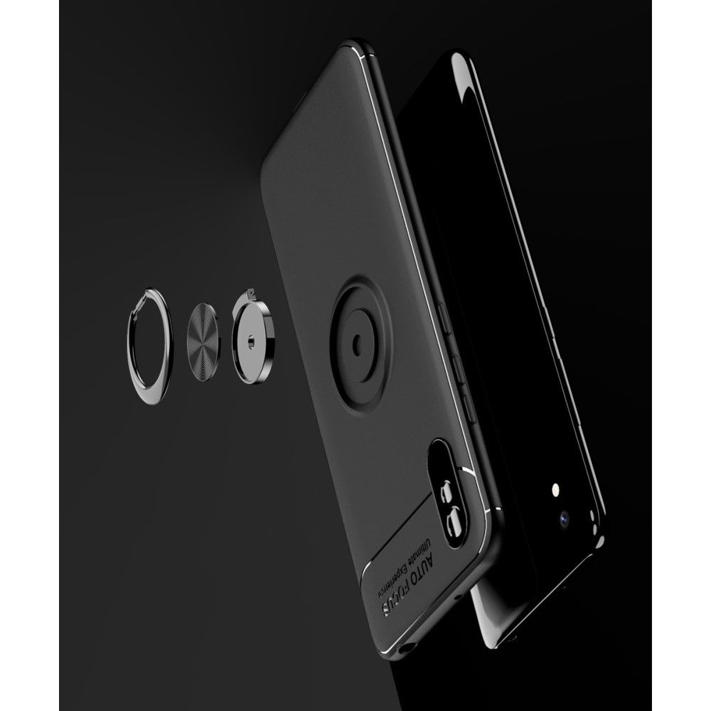 Силиконовый Чехол для Магнитного Держателя с Кольцом для Пальца Подставкой для Xiaomi Redmi 9A Черный