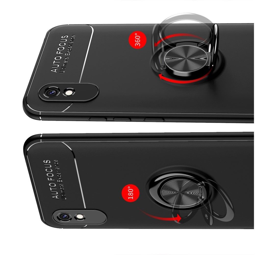 Силиконовый Чехол для Магнитного Держателя с Кольцом для Пальца Подставкой для Xiaomi Redmi 9A Розовое Золото / Черный