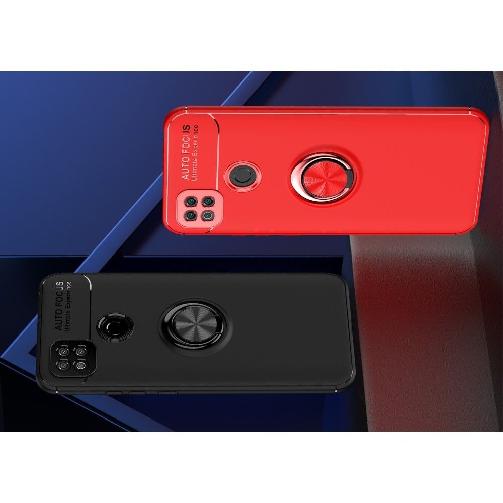 Силиконовый Чехол для Магнитного Держателя с Кольцом для Пальца Подставкой для Xiaomi Redmi 9C Черный