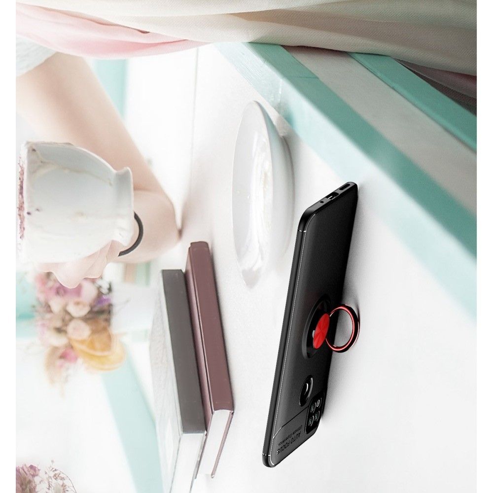 Силиконовый Чехол для Магнитного Держателя с Кольцом для Пальца Подставкой для Xiaomi Redmi 9C Розовое Золото / Черный