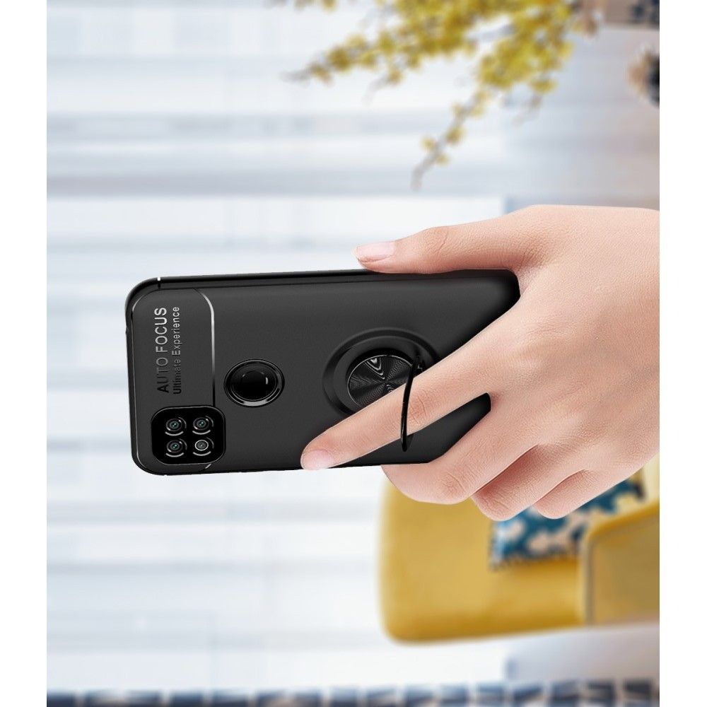 Силиконовый Чехол для Магнитного Держателя с Кольцом для Пальца Подставкой для Xiaomi Redmi 9C Черный