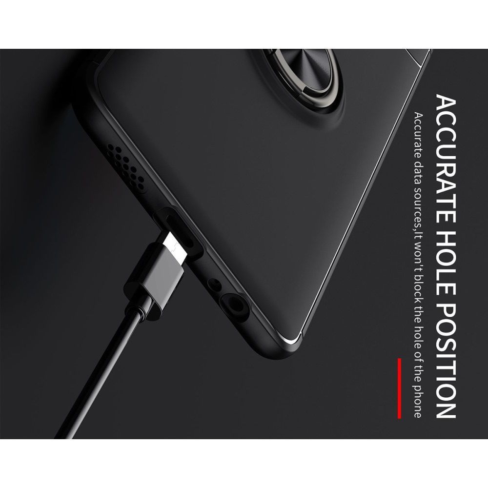 Силиконовый Чехол для Магнитного Держателя с Кольцом для Пальца Подставкой для Xiaomi Redmi Note 10 Черный