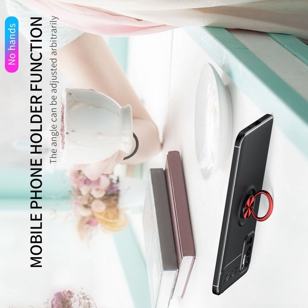 Силиконовый Чехол для Магнитного Держателя с Кольцом для Пальца Подставкой для Xiaomi Redmi Note 10T / POCO M3 PRO Черный