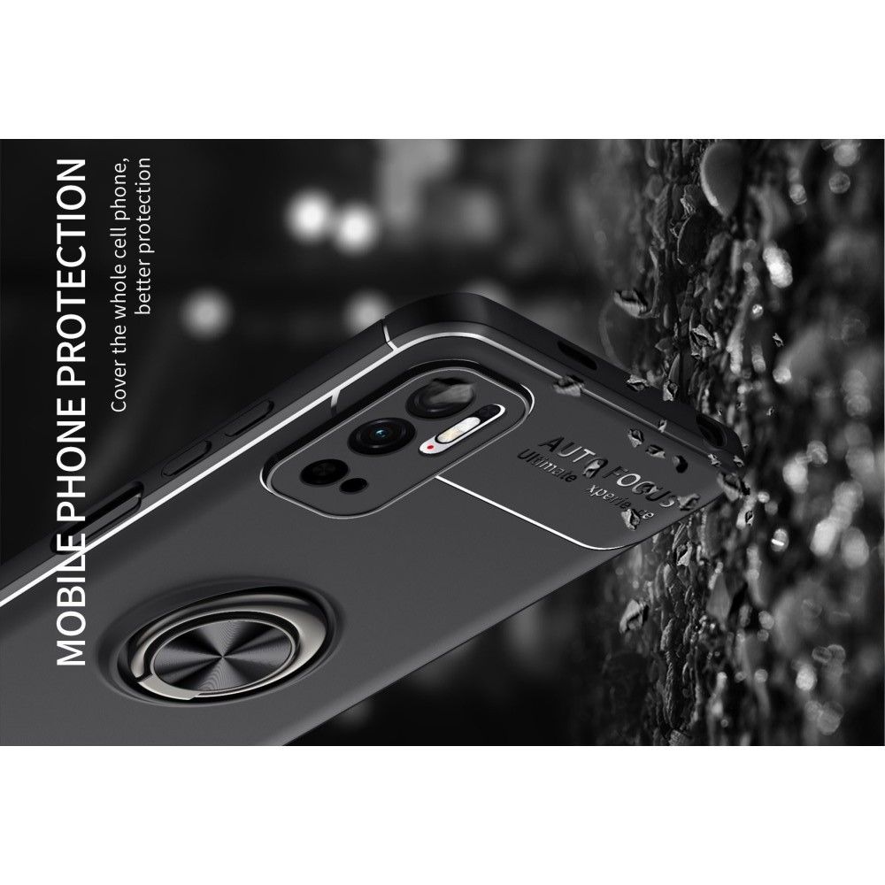 Силиконовый Чехол для Магнитного Держателя с Кольцом для Пальца Подставкой для Xiaomi Redmi Note 10T / POCO M3 PRO Черный