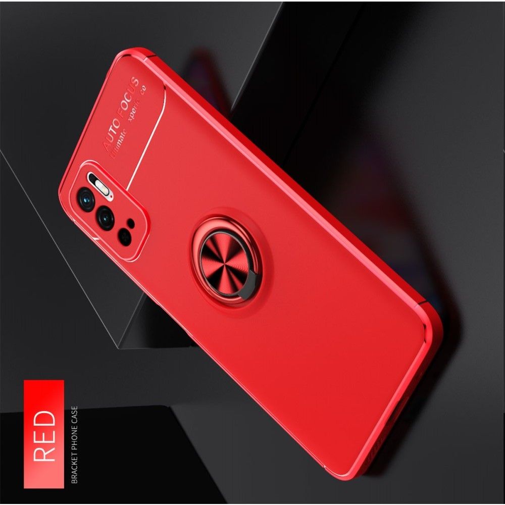 Силиконовый Чехол для Магнитного Держателя с Кольцом для Пальца Подставкой для Xiaomi Redmi Note 10T / POCO M3 PRO Красный
