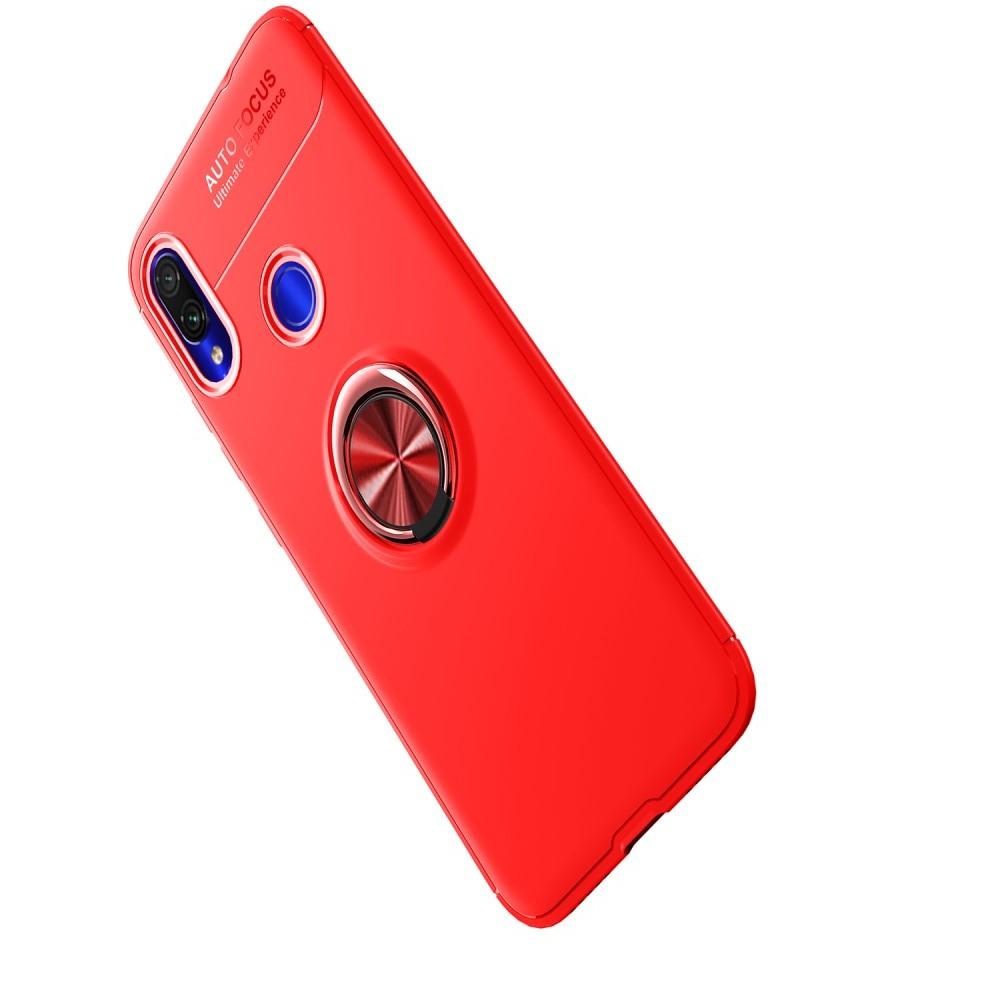 Силиконовый Чехол для Магнитного Держателя с Кольцом для Пальца Подставкой для Xiaomi Redmi Note 7 / Note 7 Pro Красный