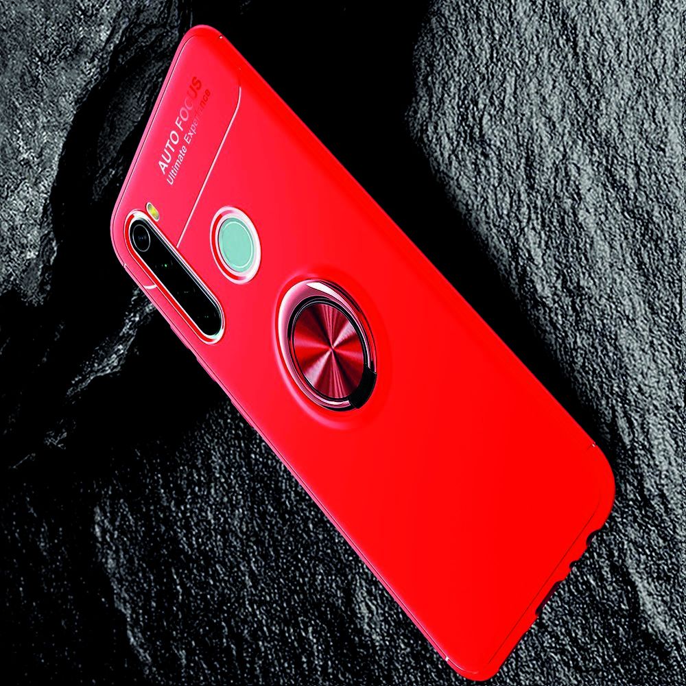 Силиконовый Чехол для Магнитного Держателя с Кольцом для Пальца Подставкой для Xiaomi Redmi Note 8 Красный