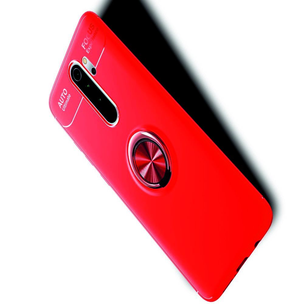 Силиконовый Чехол для Магнитного Держателя с Кольцом для Пальца Подставкой для Xiaomi Redmi Note 8 Pro Красный