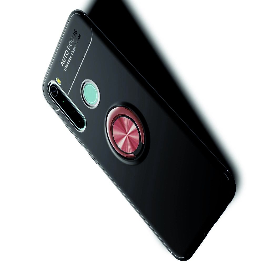 Силиконовый Чехол для Магнитного Держателя с Кольцом для Пальца Подставкой для Xiaomi Redmi Note 8 Розовое Золото / Черный