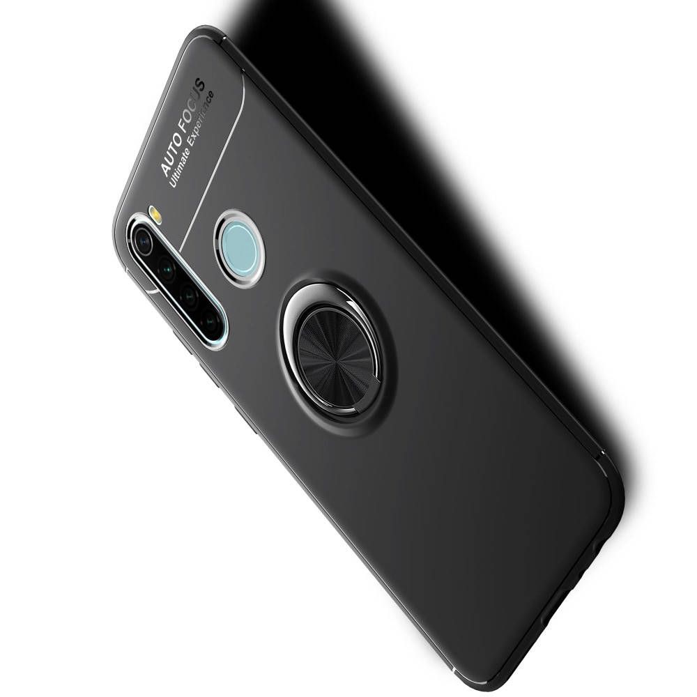 Силиконовый Чехол для Магнитного Держателя с Кольцом для Пальца Подставкой для Xiaomi Redmi Note 8T Черный
