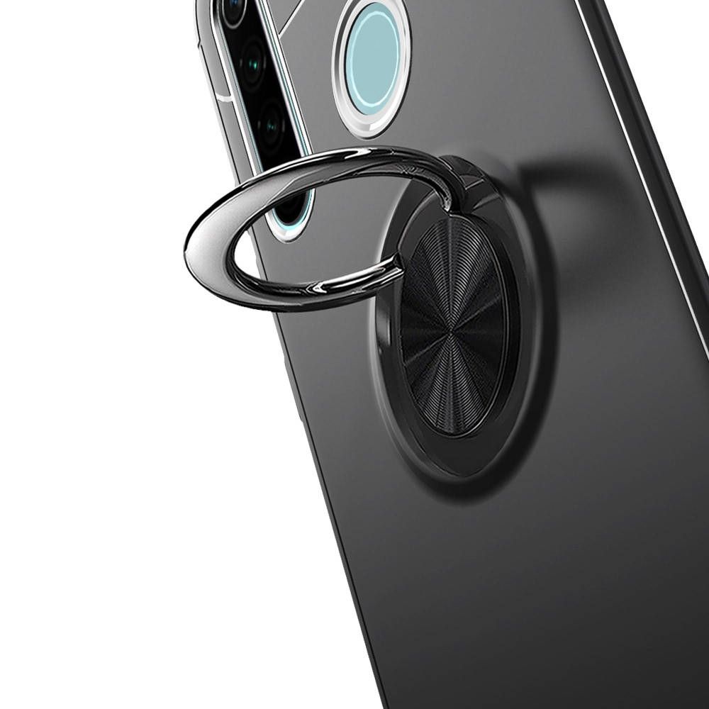 Силиконовый Чехол для Магнитного Держателя с Кольцом для Пальца Подставкой для Xiaomi Redmi Note 8T Черный
