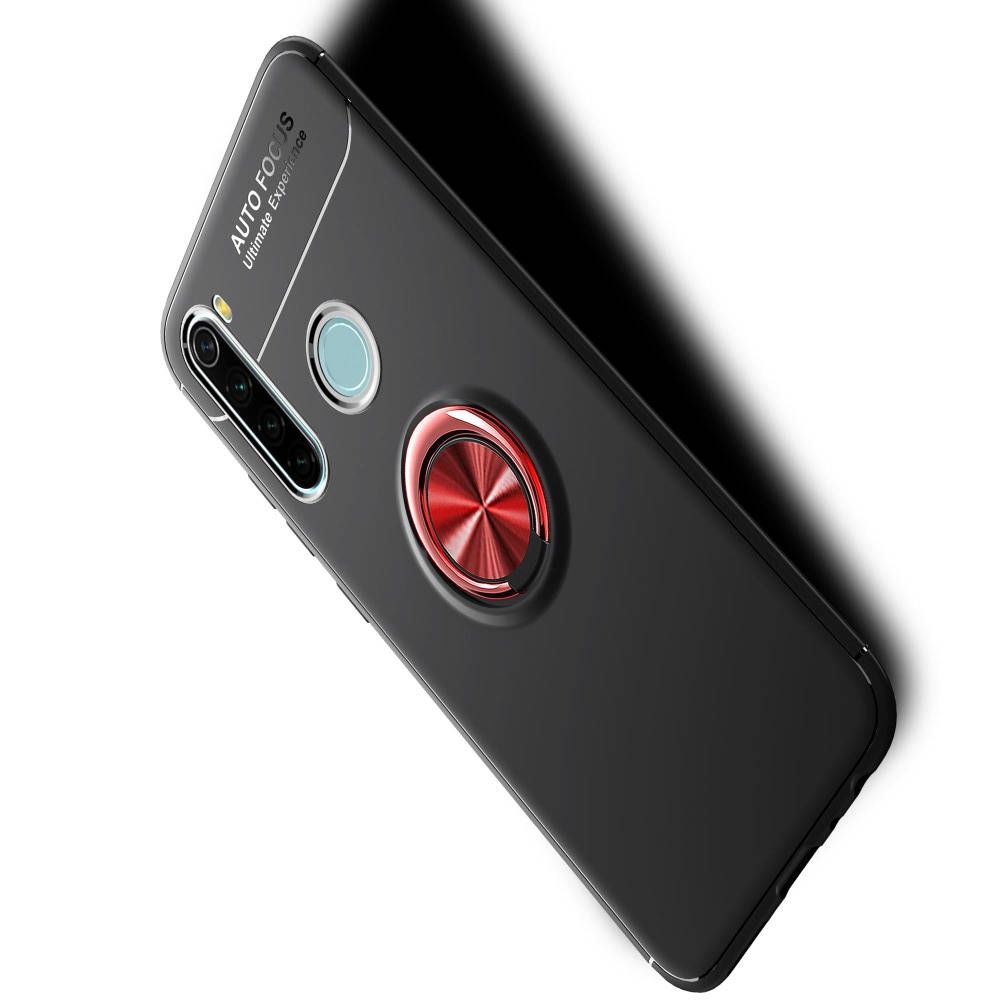 Силиконовый Чехол для Магнитного Держателя с Кольцом для Пальца Подставкой для Xiaomi Redmi Note 8T Красный / Черный