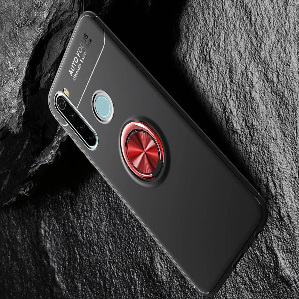 Силиконовый Чехол для Магнитного Держателя с Кольцом для Пальца Подставкой для Xiaomi Redmi Note 8T Красный / Черный