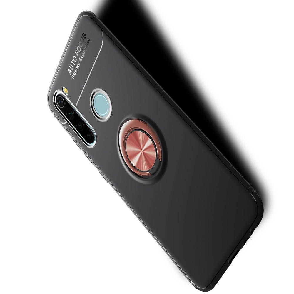 Силиконовый Чехол для Магнитного Держателя с Кольцом для Пальца Подставкой для Xiaomi Redmi Note 8T Розовое Золото / Черный