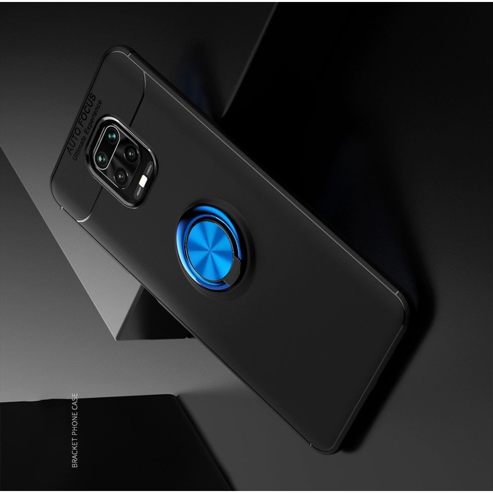 Силиконовый Чехол для Магнитного Держателя с Кольцом для Пальца Подставкой для Xiaomi Redmi Note 9 Pro / 9 Pro Синий / Черный