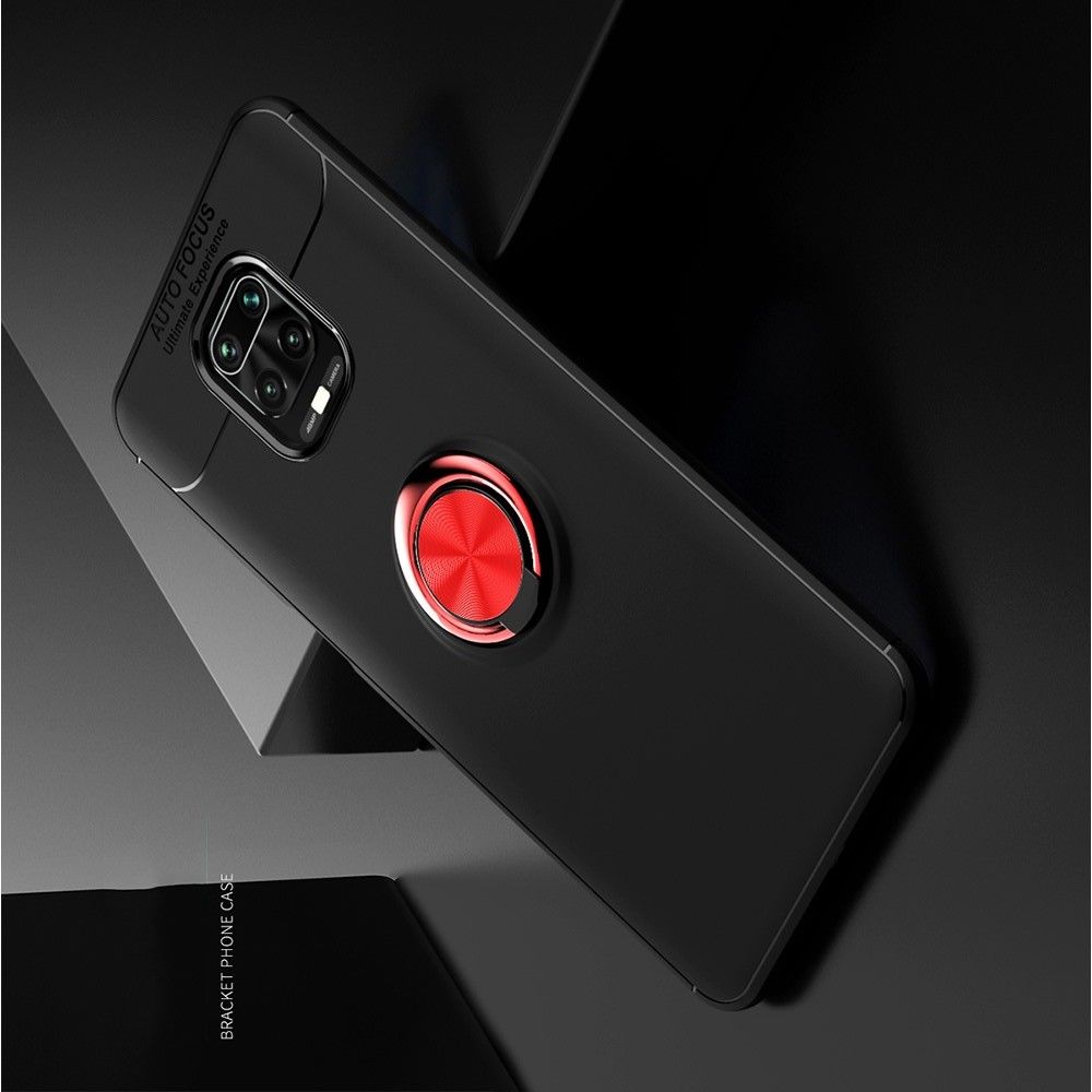Силиконовый Чехол для Магнитного Держателя с Кольцом для Пальца Подставкой для Xiaomi Redmi Note 9 Pro / 9 Pro Черный