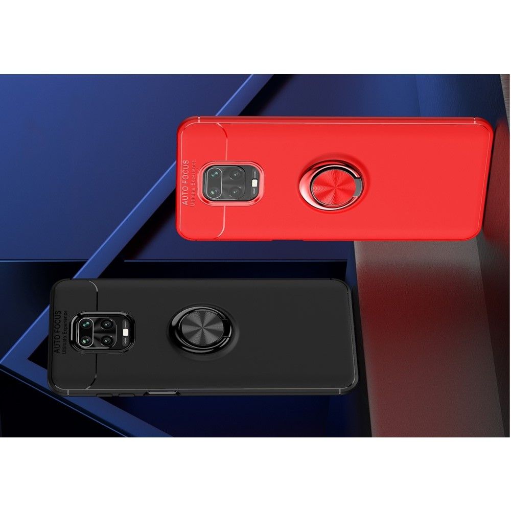 Силиконовый Чехол для Магнитного Держателя с Кольцом для Пальца Подставкой для Xiaomi Redmi Note 9 Pro / 9 Pro Черный