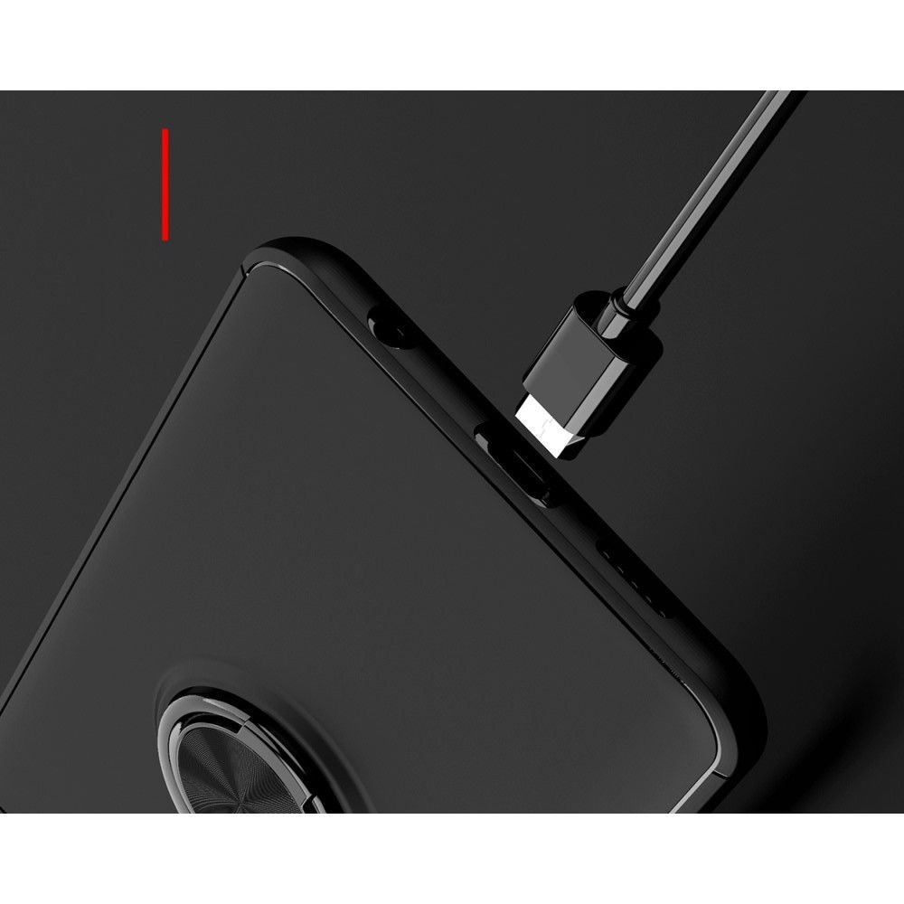 Силиконовый Чехол для Магнитного Держателя с Кольцом для Пальца Подставкой для Xiaomi Redmi Note 9 Pro / 9 Pro Розовое Золото / Черный