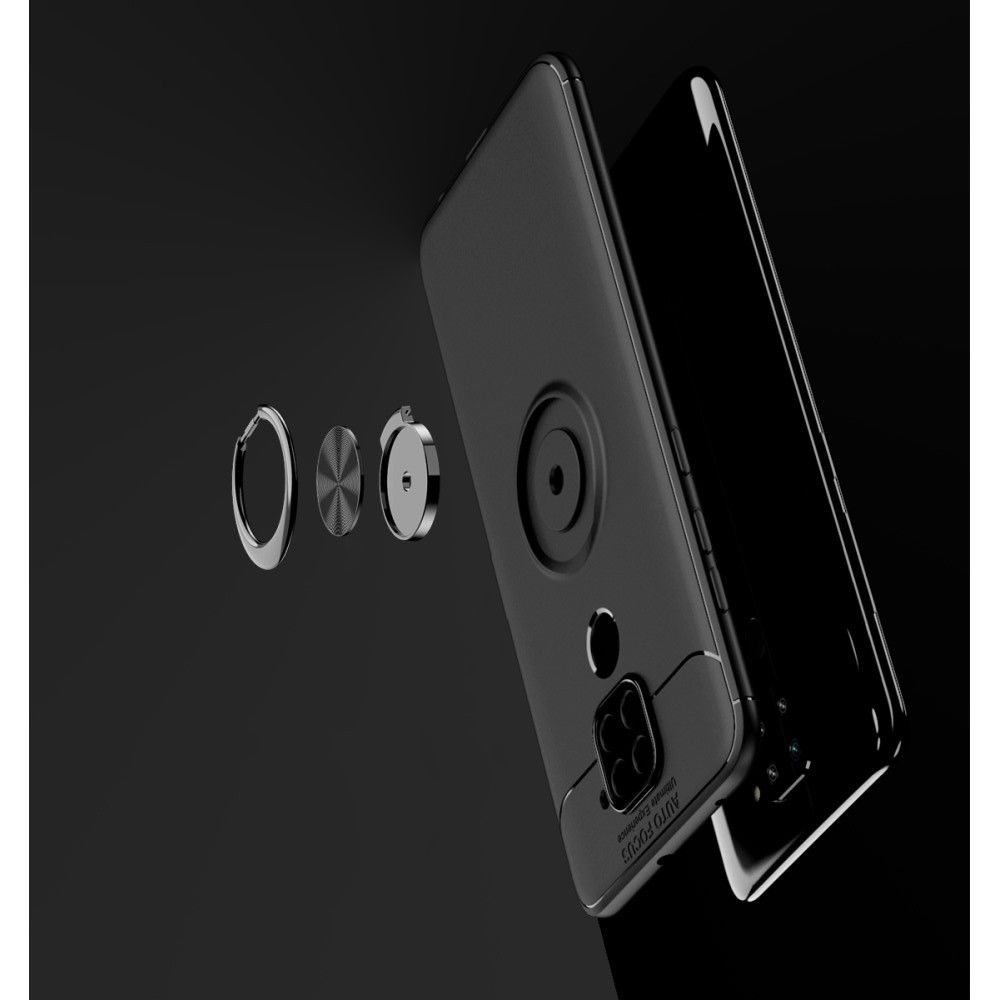 Силиконовый Чехол для Магнитного Держателя с Кольцом для Пальца Подставкой для Xiaomi Redmi Note 9 Pro / 9S / Note 9 Черный