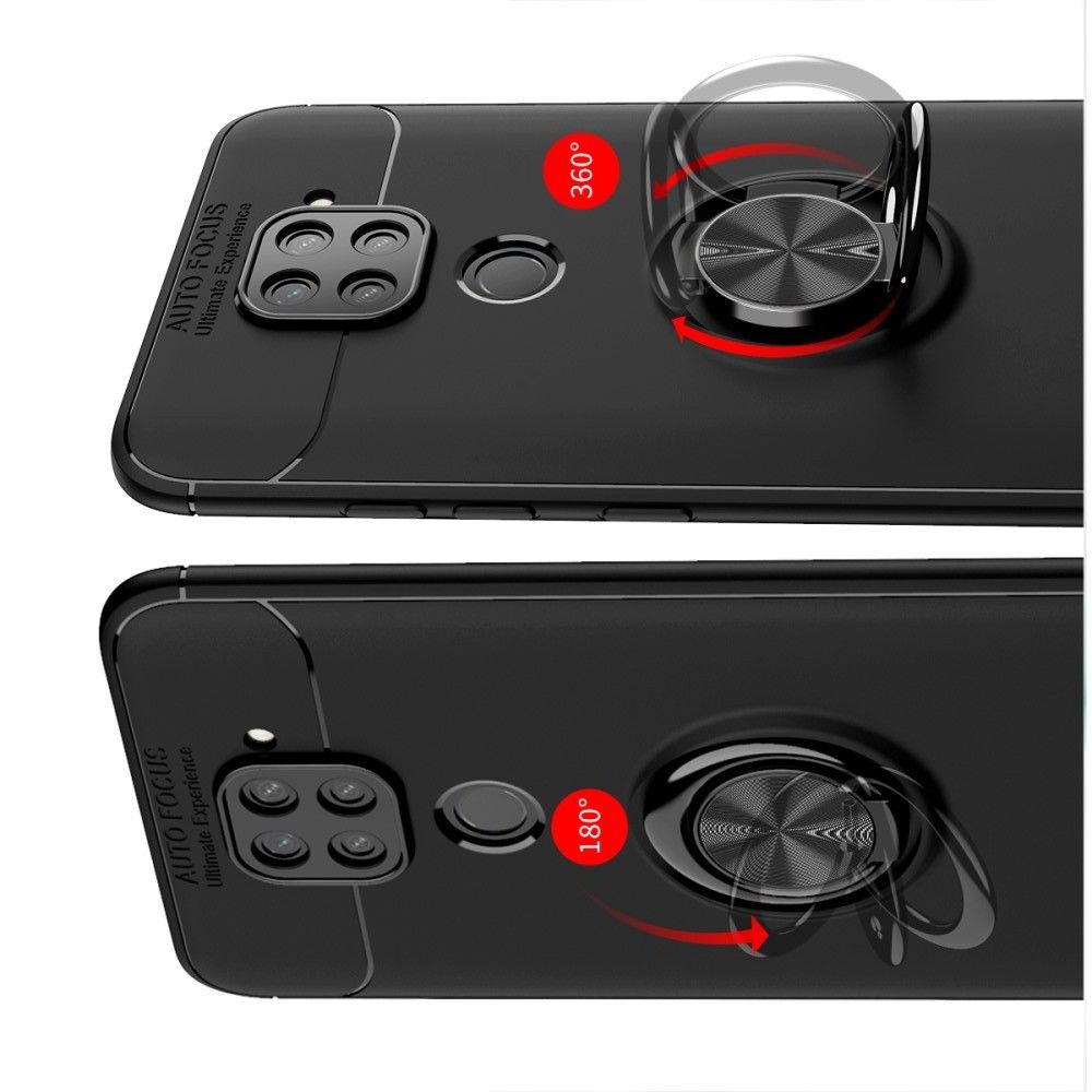Силиконовый Чехол для Магнитного Держателя с Кольцом для Пальца Подставкой для Xiaomi Redmi Note 9 Pro / 9S / Note 9 Синий / Черный