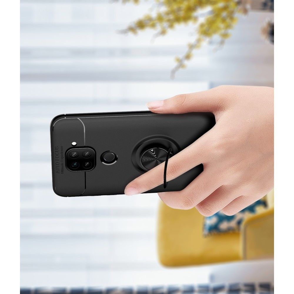 Силиконовый Чехол для Магнитного Держателя с Кольцом для Пальца Подставкой для Xiaomi Redmi Note 9 Pro / 9S / Note 9 Синий / Черный