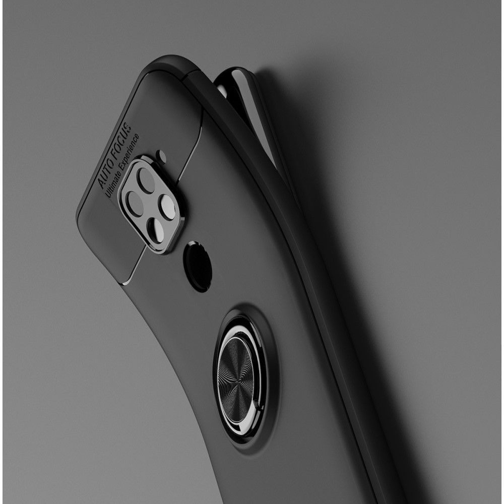 Силиконовый Чехол для Магнитного Держателя с Кольцом для Пальца Подставкой для Xiaomi Redmi Note 9 Pro / 9S / Note 9 Черный