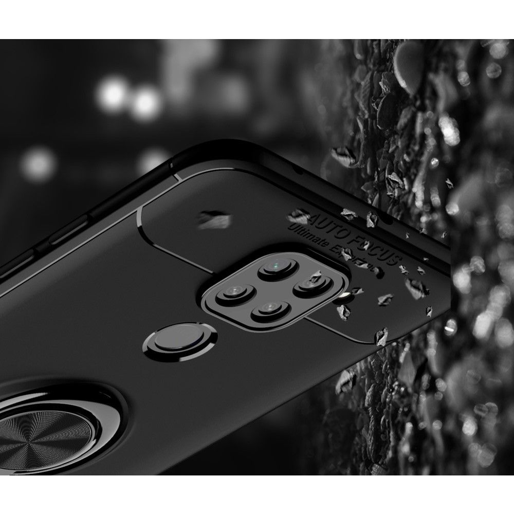 Силиконовый Чехол для Магнитного Держателя с Кольцом для Пальца Подставкой для Xiaomi Redmi Note 9 Pro / 9S / Note 9 Розовое Золото / Черный
