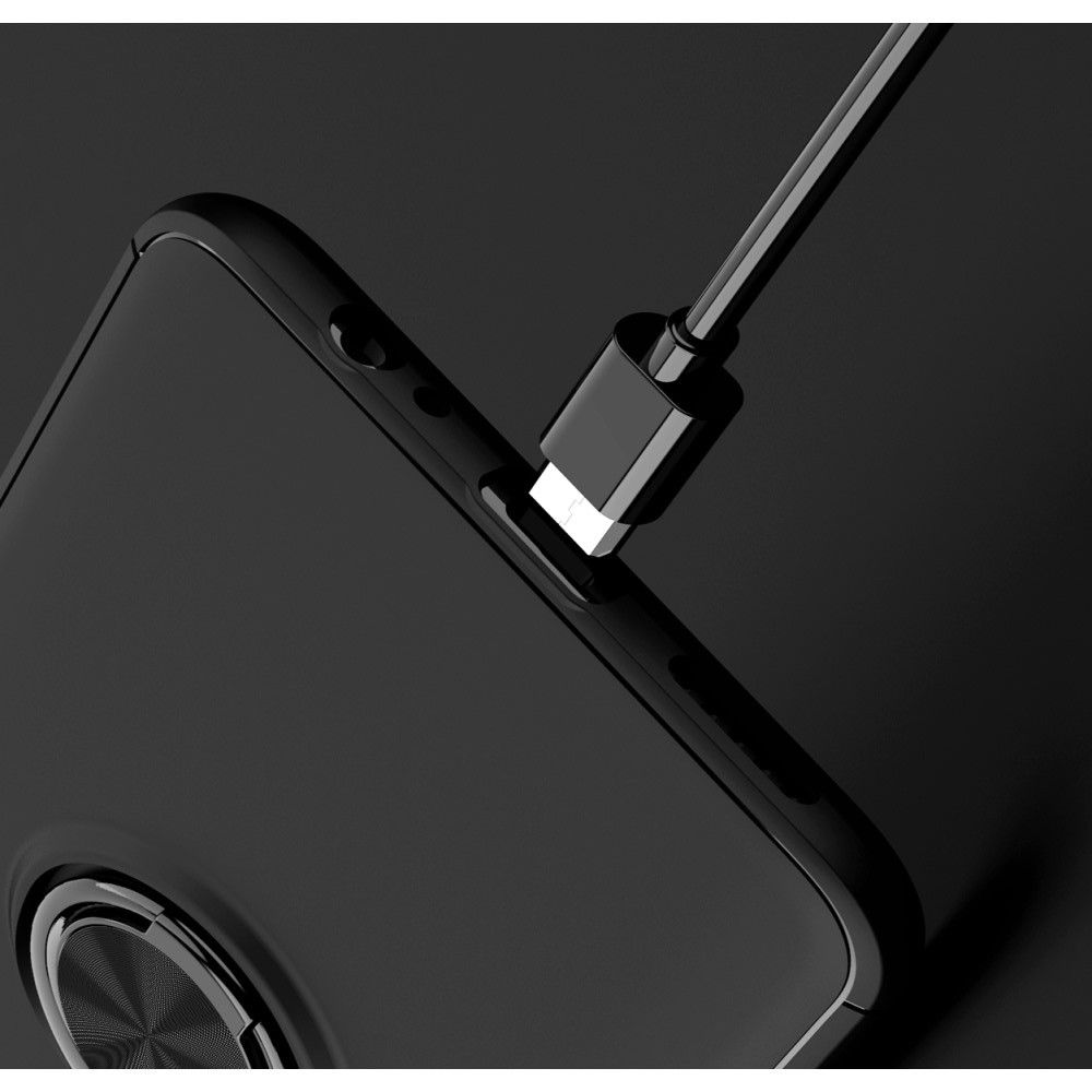 Силиконовый Чехол для Магнитного Держателя с Кольцом для Пальца Подставкой для Xiaomi Redmi Note 9 Pro / 9S / Note 9 Розовое Золото / Черный
