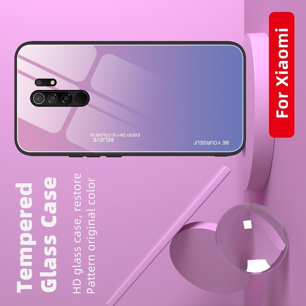 Силиконовый Стеклянный Темно Синий / Розовый Градиентный Корпус Чехол для Телефона Xiaomi Redmi 9
