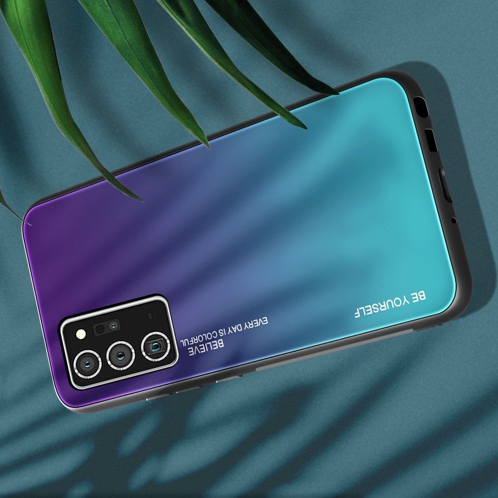 Силиконовый Стеклянный Фиолетовый / Синий Градиентный Корпус Чехол для Телефона Samsung Galaxy Note 20 Ultra