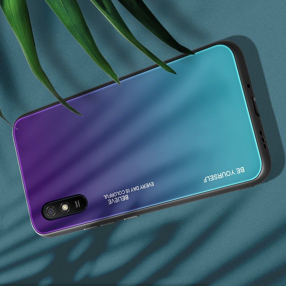Силиконовый Стеклянный Фиолетовый / Синий Градиентный Корпус Чехол для Телефона Xiaomi Redmi 9A