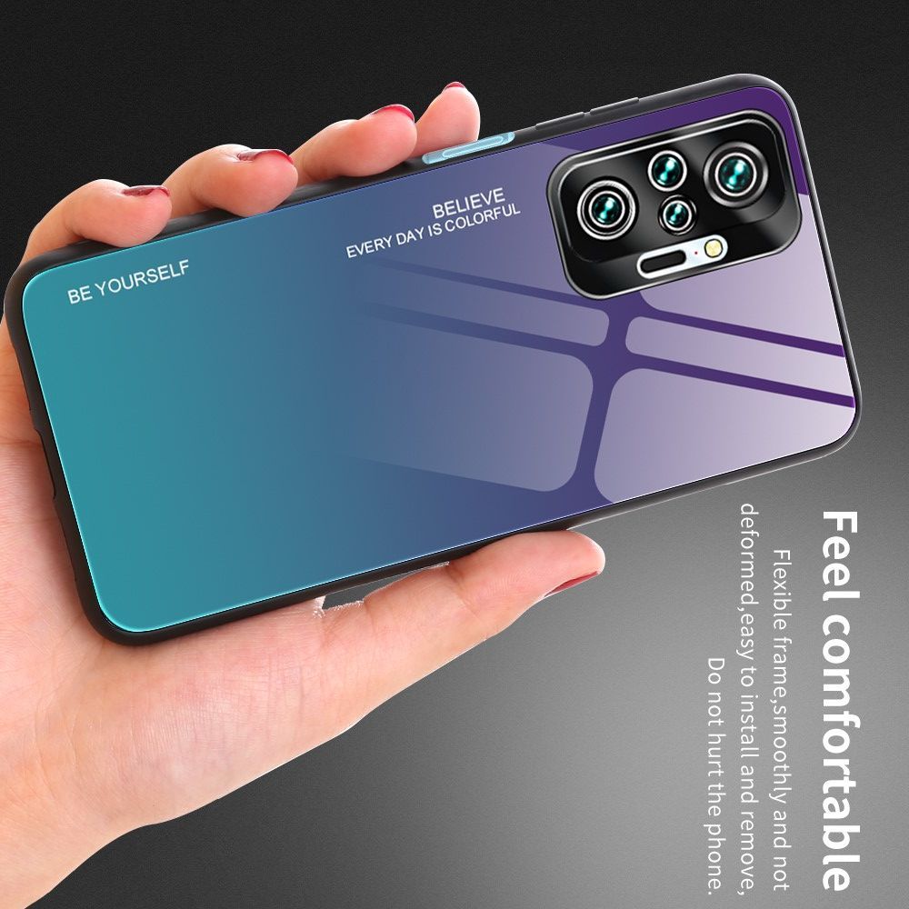 Силиконовый Стеклянный Фиолетовый / Синий Градиентный Корпус Чехол для Телефона Xiaomi Redmi Note 10 Pro