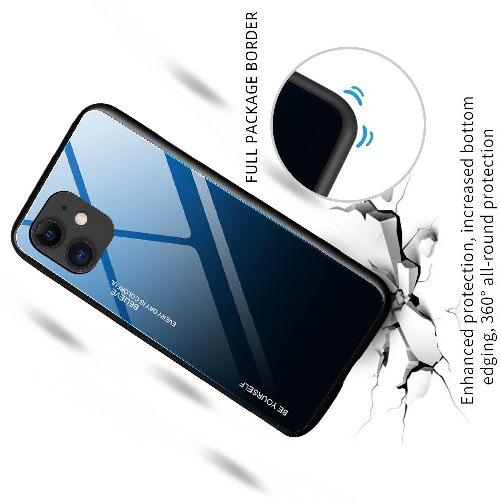 Силиконовый Стеклянный Синий Градиентный Корпус Чехол для Телефона iPhone 12 / 12 Pro