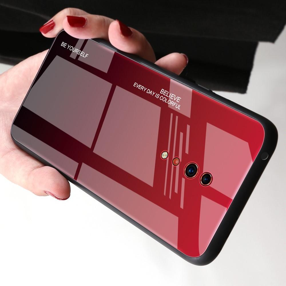 Силиконовый Стеклянный Красный / Черный Градиентный Корпус Чехол для Телефона OPPO Reno Z