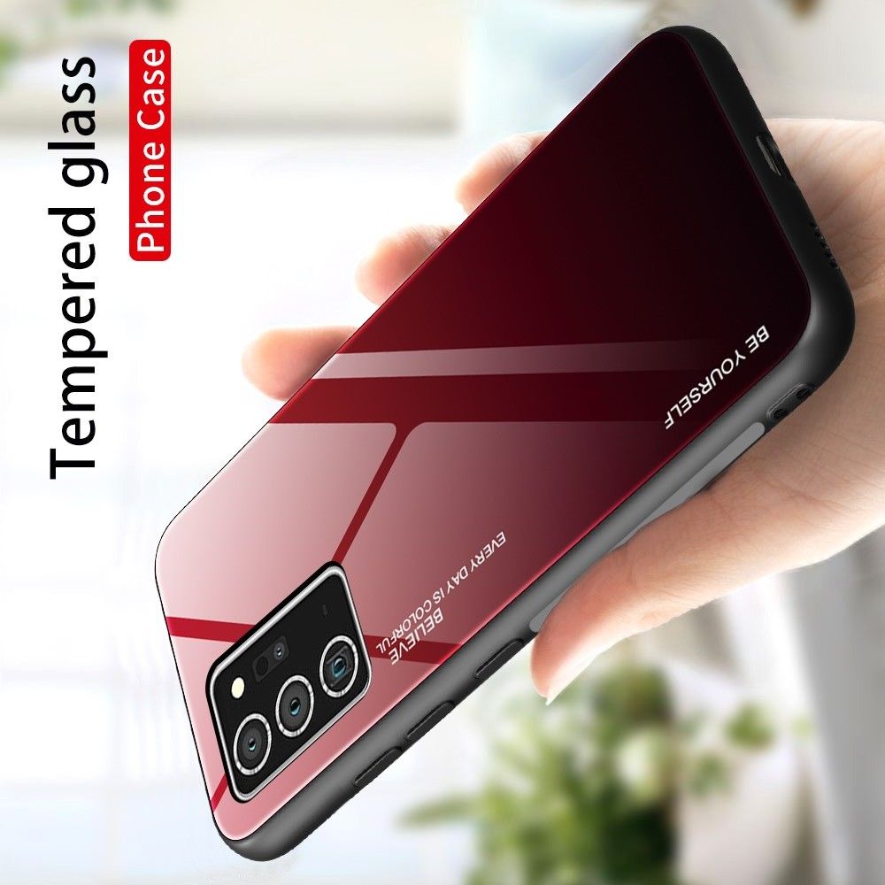 Силиконовый Стеклянный Красный / Черный Градиентный Корпус Чехол для Телефона Samsung Galaxy Note 20