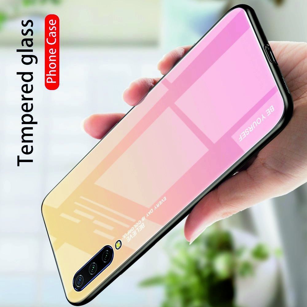 Силиконовый Стеклянный Золотой / Розовый Градиентный Корпус Чехол для Телефона Xiaomi Mi 9 Lite