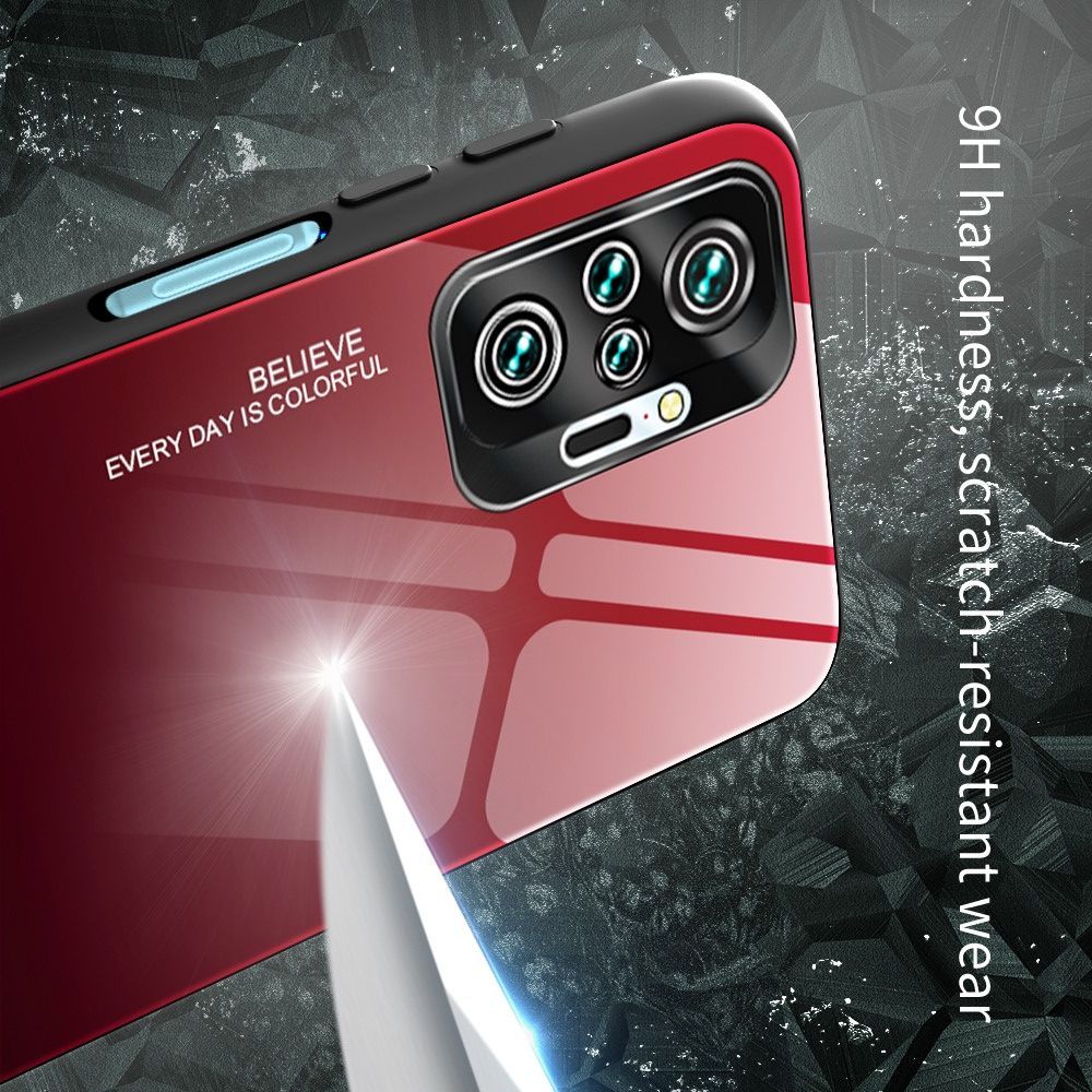 Силиконовый Стеклянный Красный / Черный Градиентный Корпус Чехол для Телефона Xiaomi Redmi Note 10 Pro