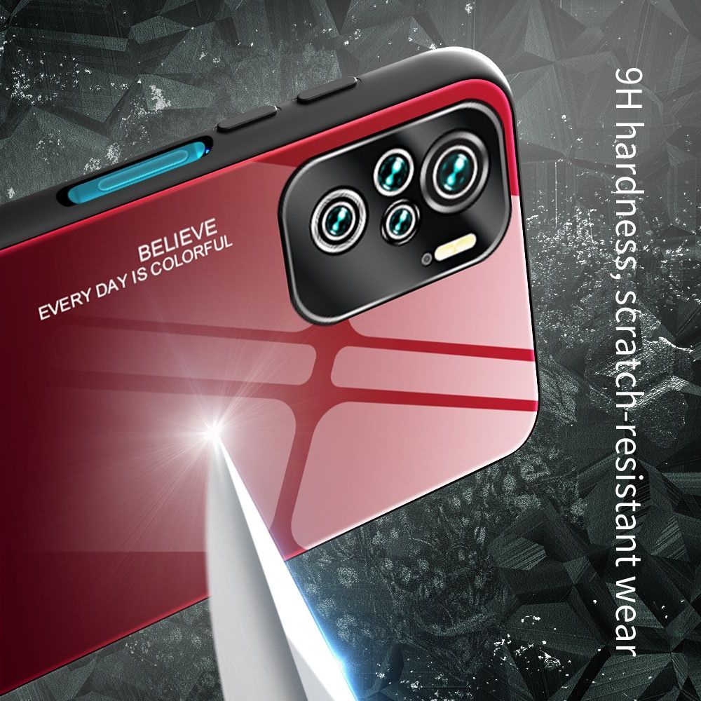 Силиконовый Стеклянный Красный / Черный Градиентный Корпус Чехол для Телефона Xiaomi Redmi Note 10