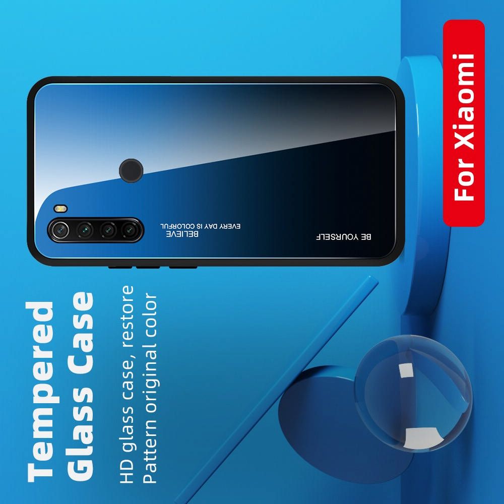 Силиконовый Стеклянный Синий / Черный Градиентный Корпус Чехол для Телефона Xiaomi Redmi Note 8T