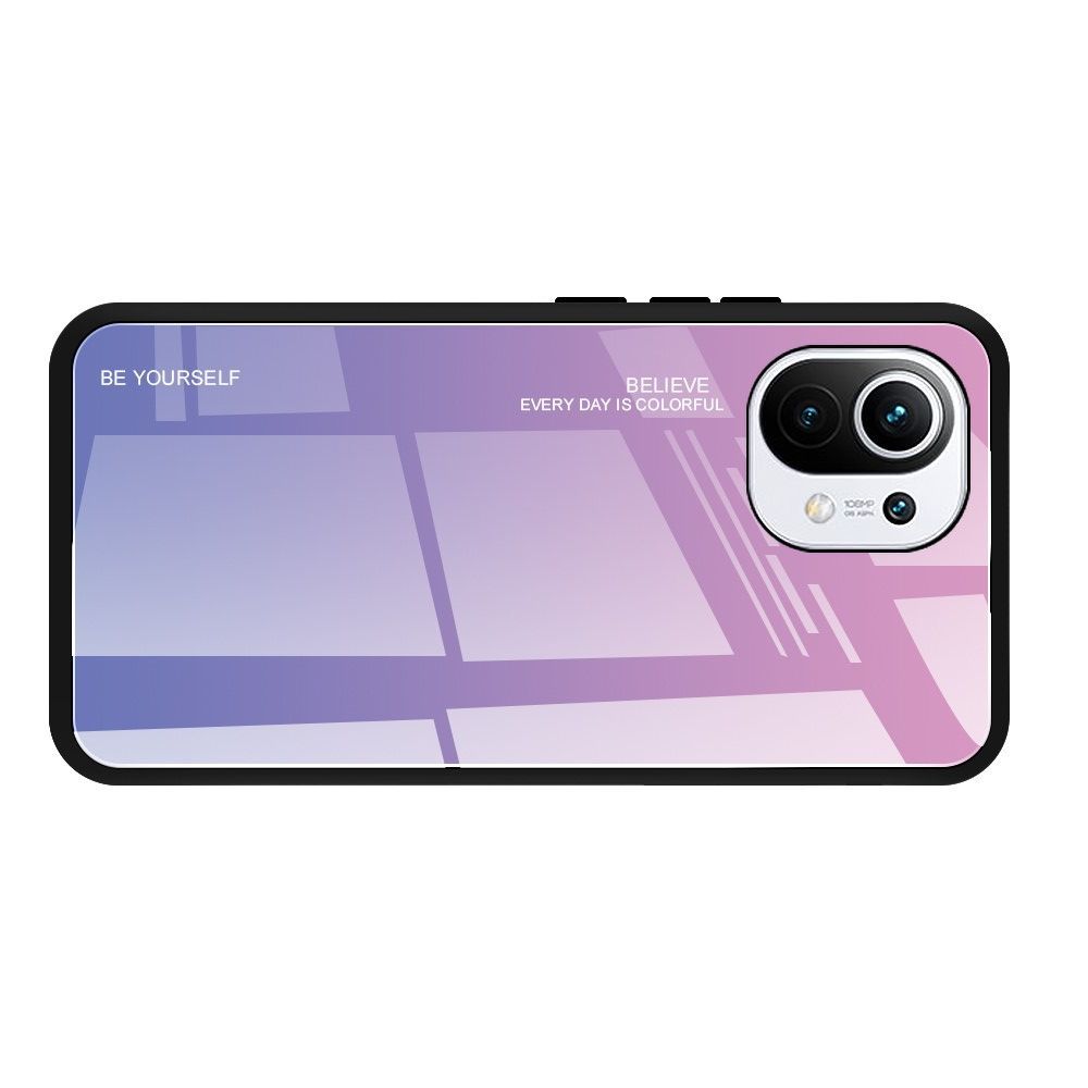 Силиконовый Стеклянный Розовый / Фиолетовый Градиентный Корпус Чехол для Телефона Xiaomi Mi 11