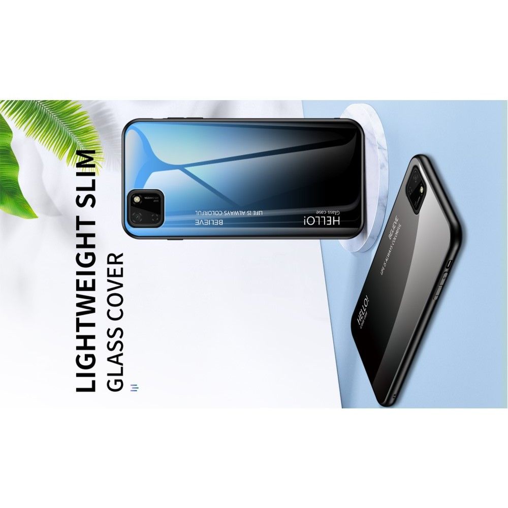 Силиконовый Стеклянный Синий / Черный Градиентный Корпус Чехол для Телефона Huawei Y5p / Honor 9S