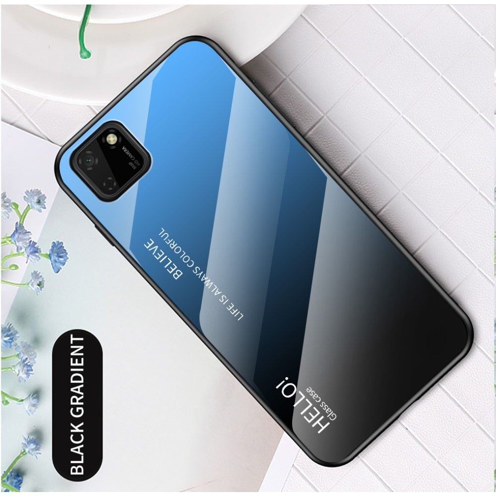 Силиконовый Стеклянный Синий / Черный Градиентный Корпус Чехол для Телефона Huawei Y5p / Honor 9S