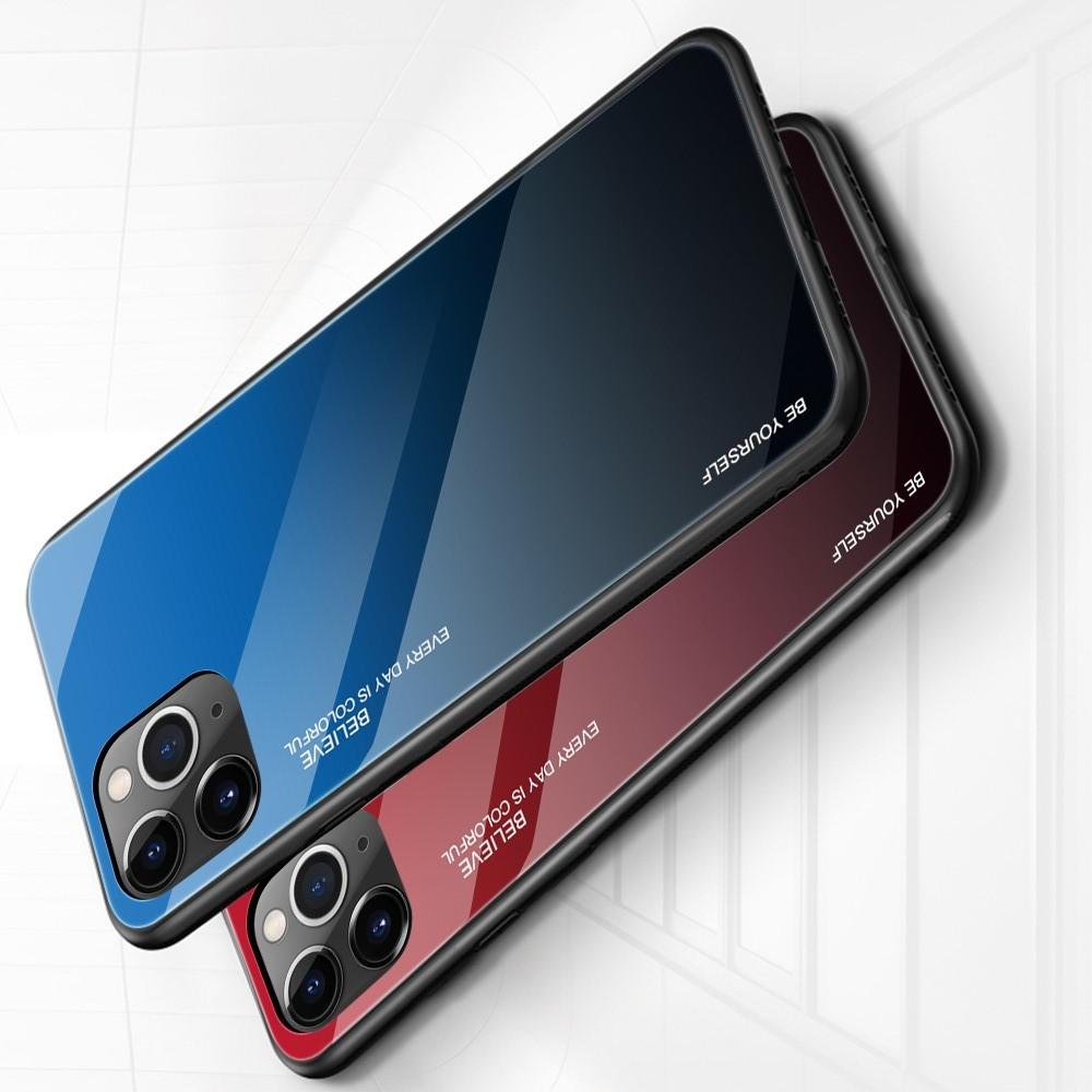 Силиконовый Стеклянный Синий / Черный Градиентный Корпус Чехол для Телефона iPhone 11 Pro