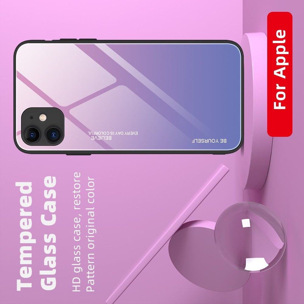 Силиконовый Стеклянный Синий / Розовый Градиентный Корпус Чехол для Телефона iPhone 12 mini